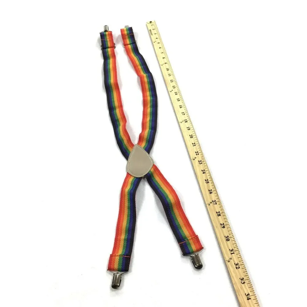 Vintage Striped Rainbow Suspenders Size S/M Kids Unisex Adjustable Silver Clasp